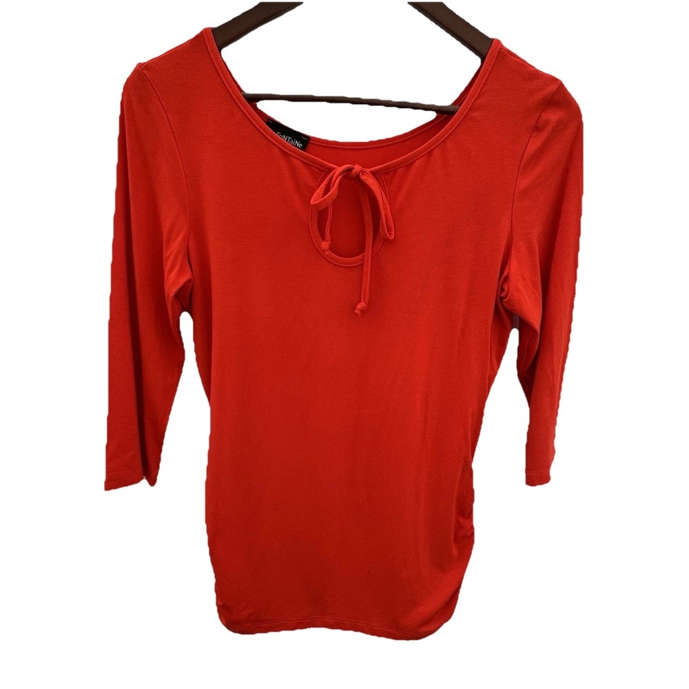 Luc Fontaine women Top Red Ruched Sides, 3/4 Sleeves, Keyhole Neckline Size 6‎